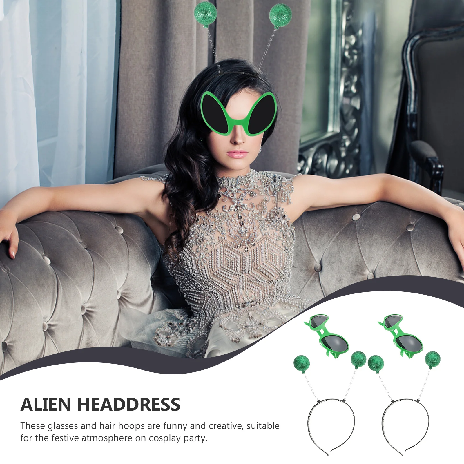 2 комплекта повязка на голову с изображением инопланетянина очки для выпускного