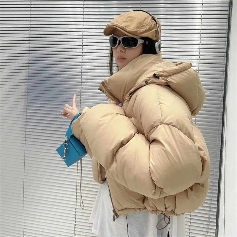 Короткий пуховик с капюшоном женский свободный темперамент универсальный в