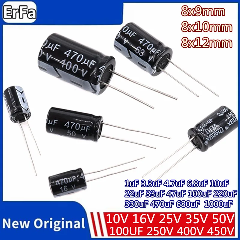 

10V 16V 25V 35V 50V 100UF 250V 400V 450V aluminum electrolytic capacitor 1 3.3 4.7 6.8 10 22 33 47 100 220 330 470 680 1000uF