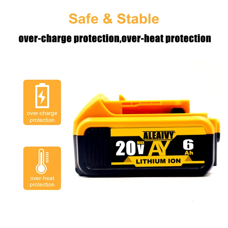 

20V 6.0Ah MAX XR Battery power tool Replacement for DeWalt DCB184 DCB181 DCB182 DCB200 20V 6A 18Volt 20v Battery dewalt Charger