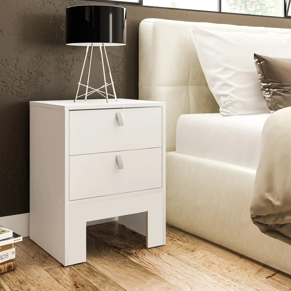 

Two Drawers Nightstand, Modern White, for Bedroom Bedroom Furniture Storage Cabinet, Storage Box, Luxury Shelf