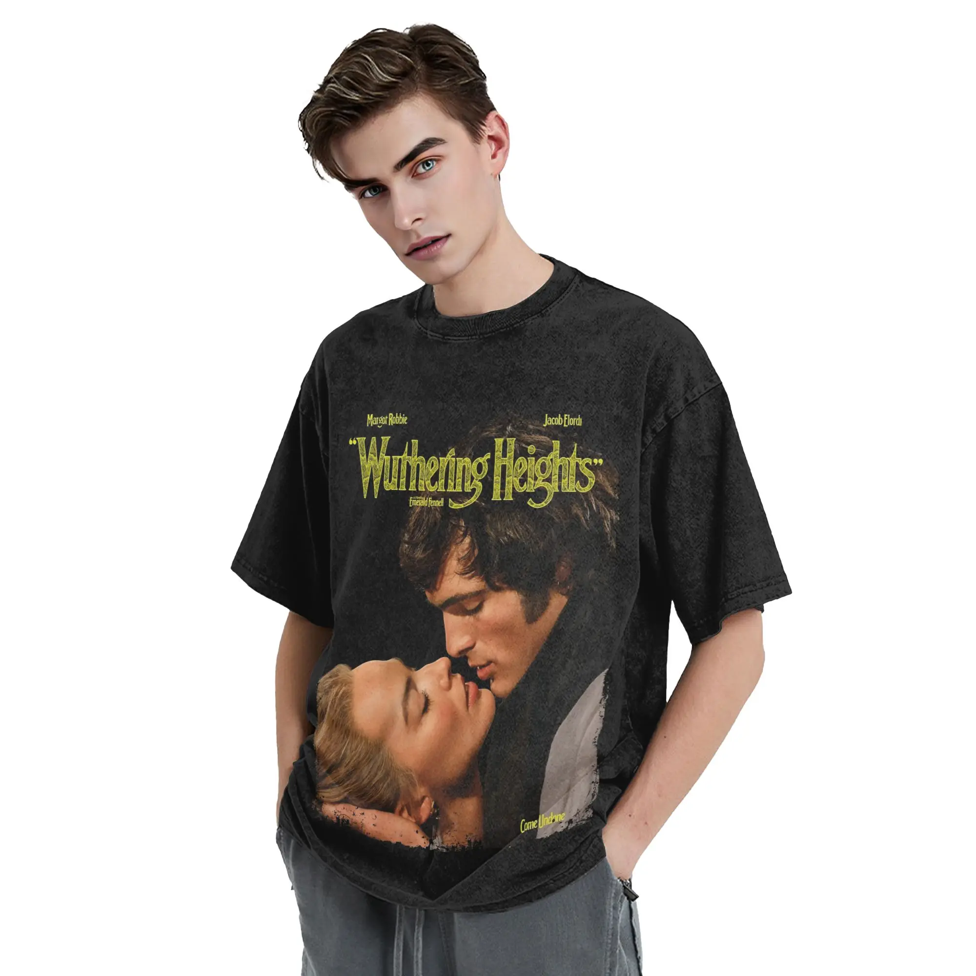 Фото Футболка Wuthering Heights Movie Movie в стиле Streetwear, хип-хоп, винтаж, с принтом Джейкоба Элорди, мужская и женская, хлопковая, оверсайз, с графическим рисунком №5