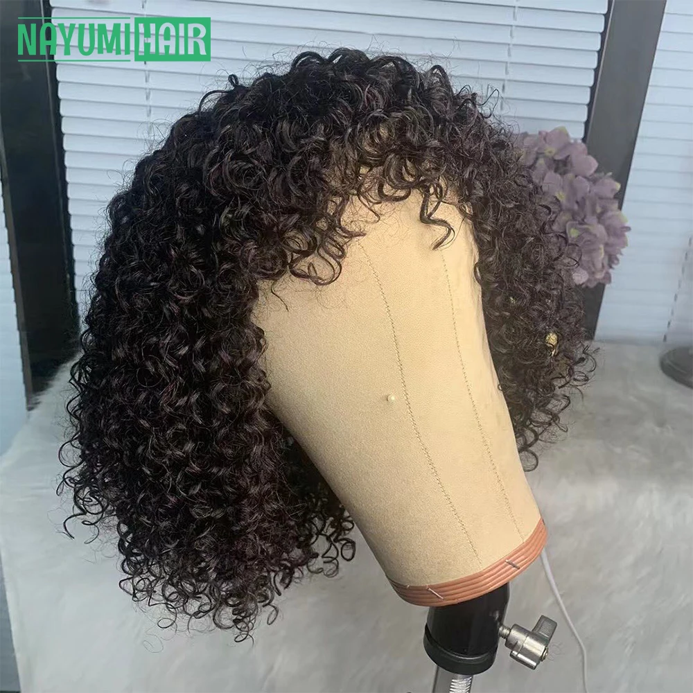 

Glueless Curly Full Machine Made Fringe Short Wig With Bangs 180% Density Remy Brazilian Curly Human Hair Wigs For Black Women