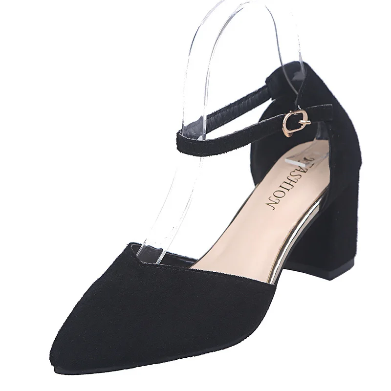 

Women's Sandals Fashion High Heels Single Shoes 2022 Summer Pointed Toe Suede Pump Buckle Sandals Zapatillas Mujer Large size