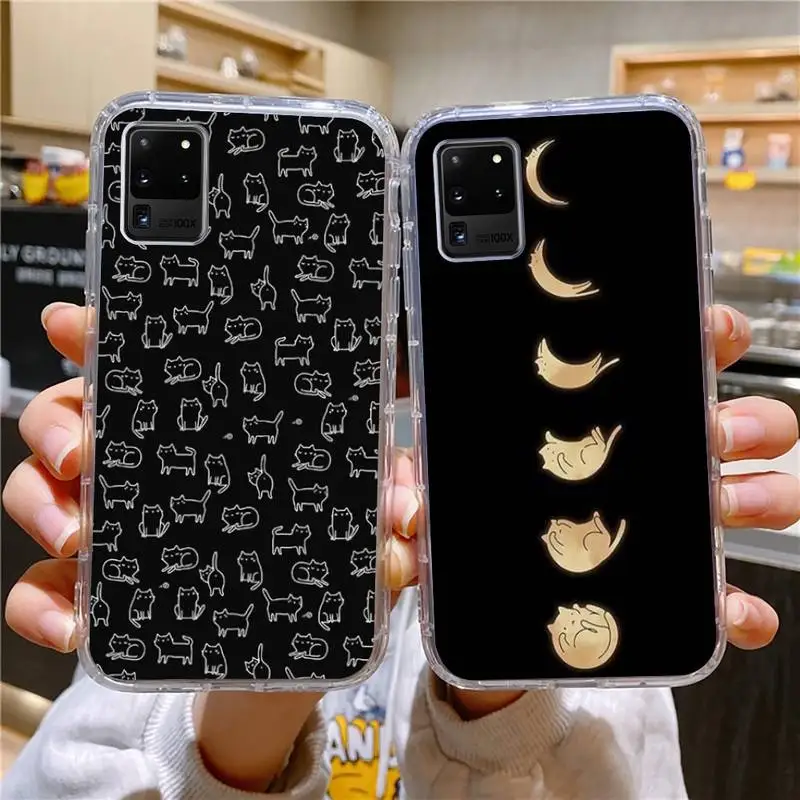 

Cute Black Phone Case For Samsung Galaxy S10 S10e S8 S9 Plus S7 A70 Edge Note10 Transparent Cove