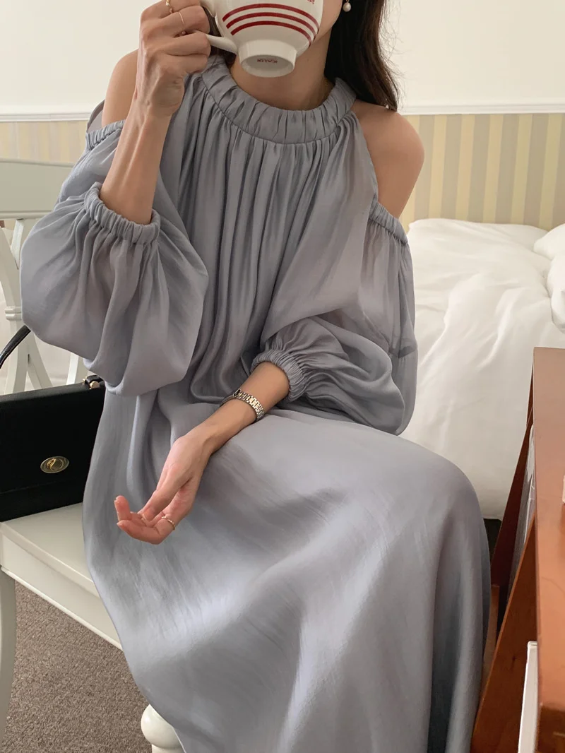 

Round Neck Off Shoulder Summer Long Dress Loose Sleeve Dress