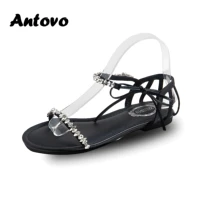 antovo sandals heeled sandals womens high heeled womens sandals one word buckle rhinestone thick with fish mouth womens shoes
