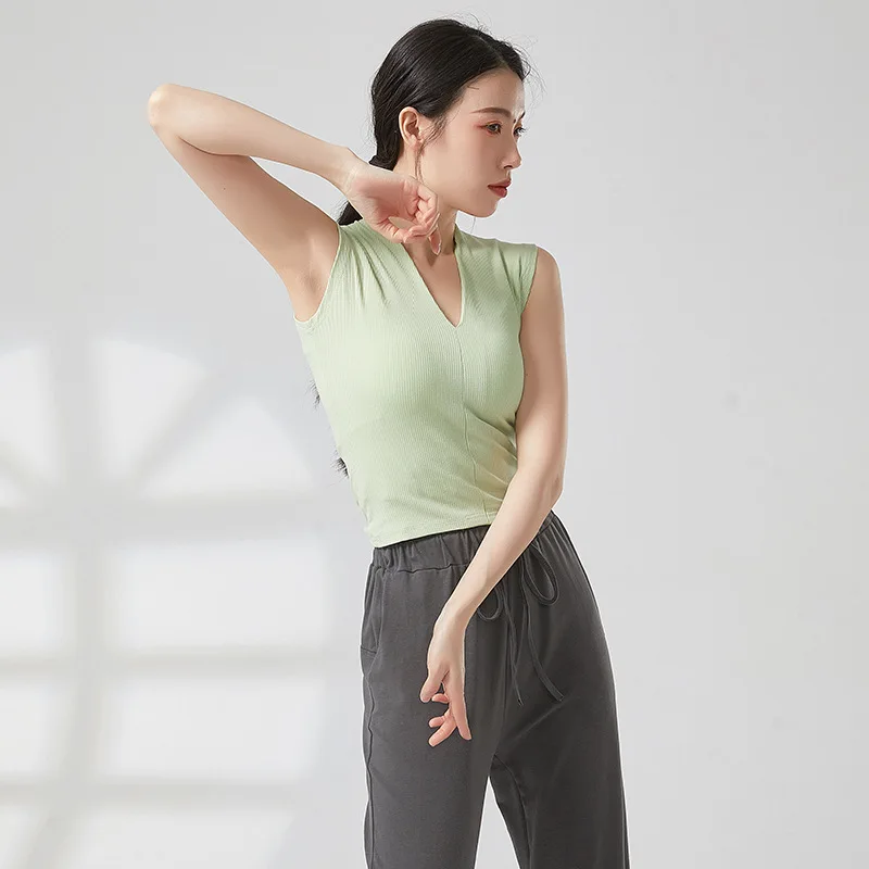 

Майка женская с V-образным вырезом, пикантный тренировочный топ без рукавов для танцев в современном стиле, Повседневная Базовая футболка, спортивная блузка для йоги, синий цвет, на лето