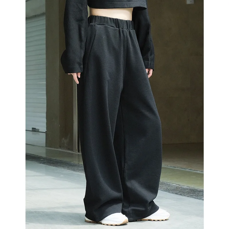 Autumn New Simple Wide Leg Casual Pants Elastic High Waist Slim Trousers Women