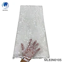 pure white nigerian lace fabric african tulle lace fabric french lace fabric 2022 high quality 5 yards for party dress ml83n01