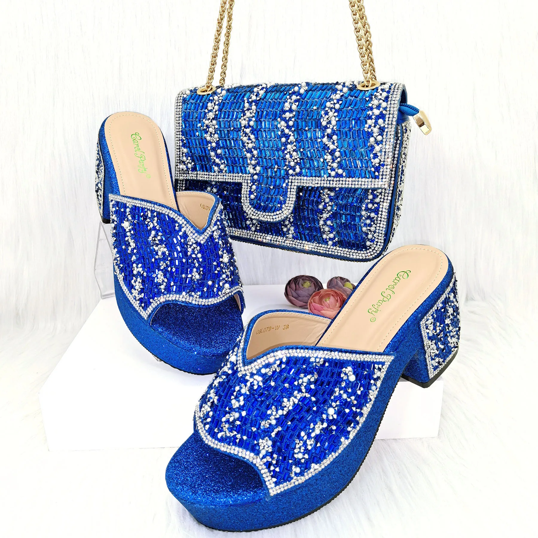 

Doershow новые синие итальянские туфли с подходящими сумками, комплект женской обуви и сумок в африканском стиле для выпускного, искусственные летние сандалии
