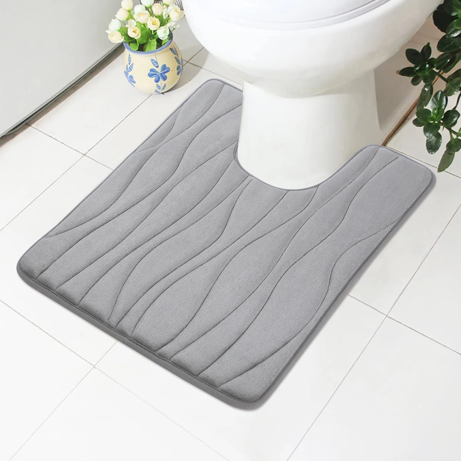 Olanly U-Shaped Bathroom Rug Non-Slip Memory Foam Toilet Pad Soft Coral Fleece Plush Shower Carpet Decoration Absorbent Bath Mat