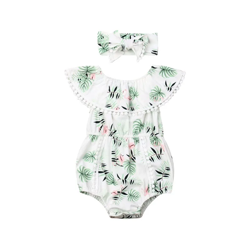 

Pudcoco 2Pcs 0-18M Summer Flamingo Newborn Baby Girl Clothes Ruffle Bodysuit Green Jumpsuit Summer Outfit+Headdress