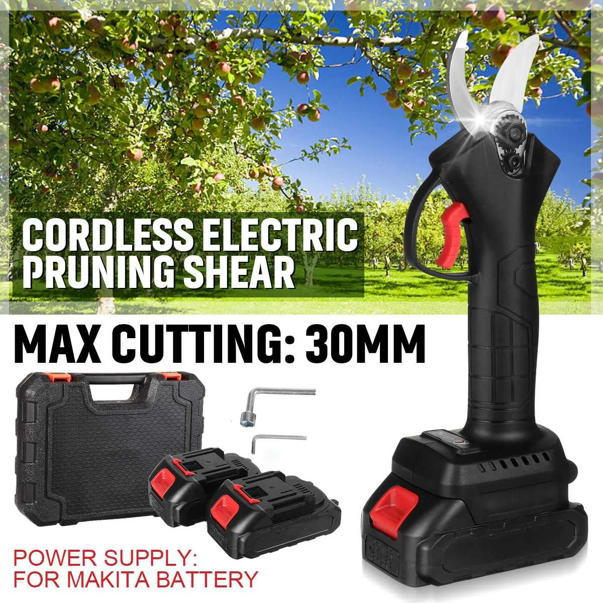

30MM Cordless Electric Pruner For Makita 18V Battery Pruning Shears Fruit Tree Power Tools Bonsai Branches Cutter Landscaping