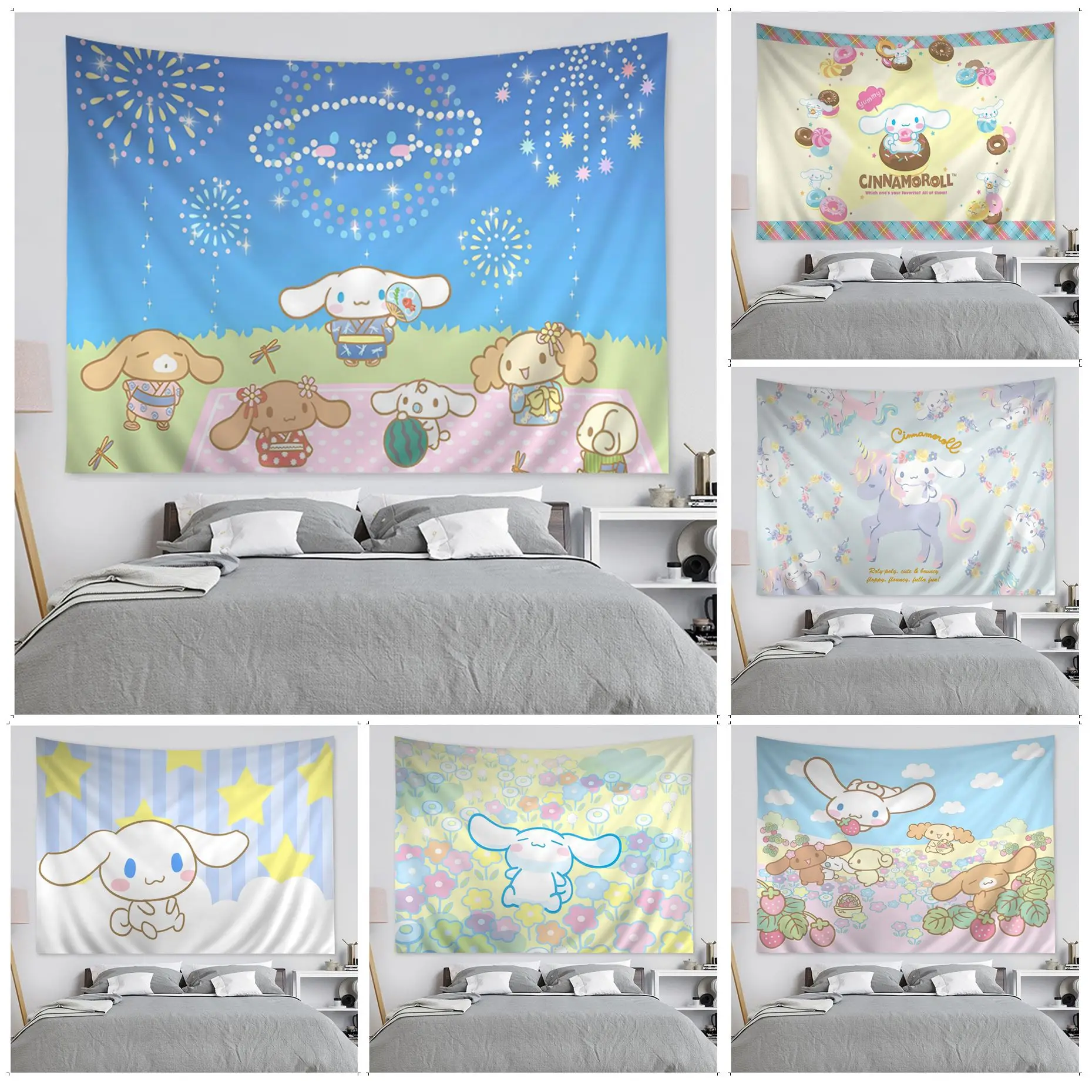 

Bandai Kawaii Cinnamoroll Hippie Wall Hanging Tapestries Hanging Tarot Hippie Wall Rugs Dorm Wall Art Decor