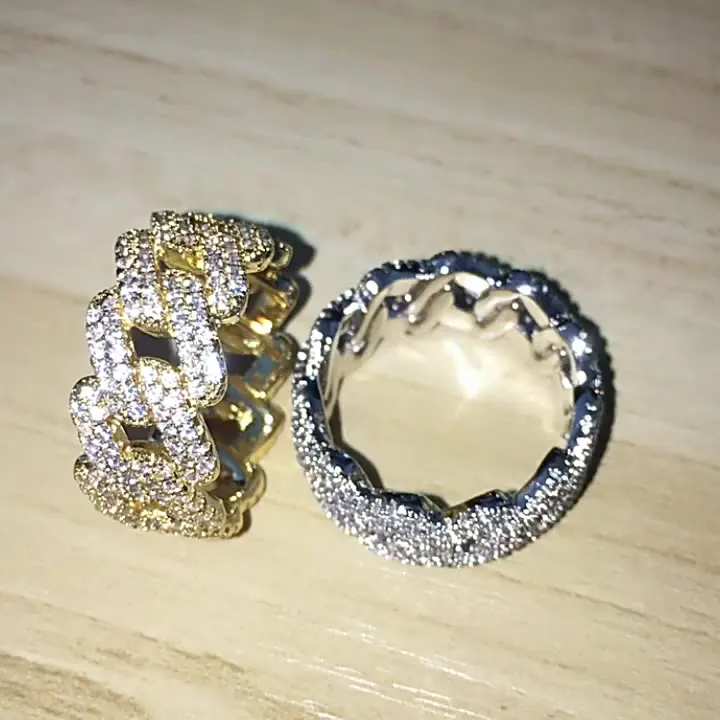 

New Design Custom hip-hop Ring Plated With 18K Real Gold Crystal High Quality