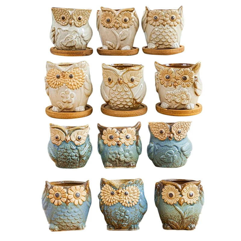 

Creative Retro Owl Small Flower Pot Animal Plant Vase Ornamental Support For Flowers Home Decor Loft Gifts 6 Pcs