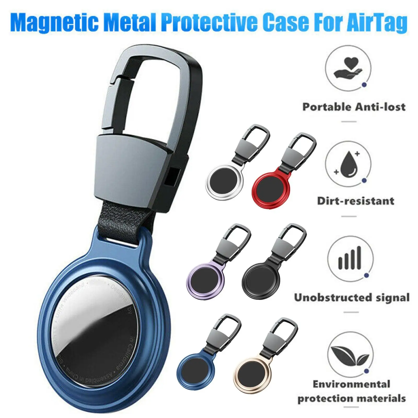 

For Airtags Metal Case Protector With Keychain Metal Magnetic Shockproof Anti Scratch Fall Protective Shell Cover For AirTag