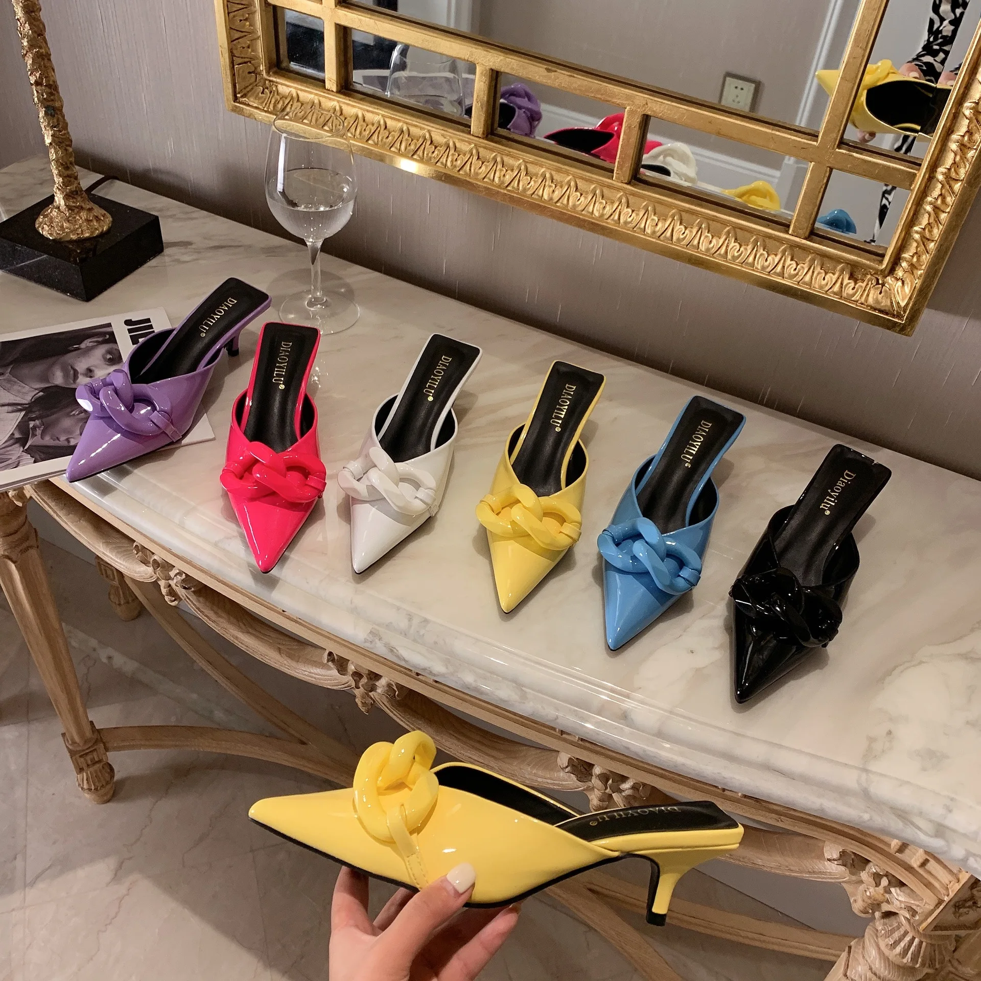 

High Heels Summer Slipper 2022 Women Shoes on Heels Fashion Candy Colors Pointed Slipper Outdoor Heels Sandals Zapatos De Mujer