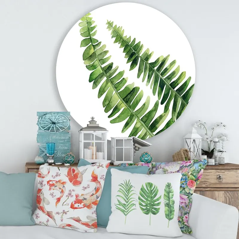 

'Fern Plant Leaves Detail I' Farmhouse Circle Metal Wall Art 36x36 - Disc of 36