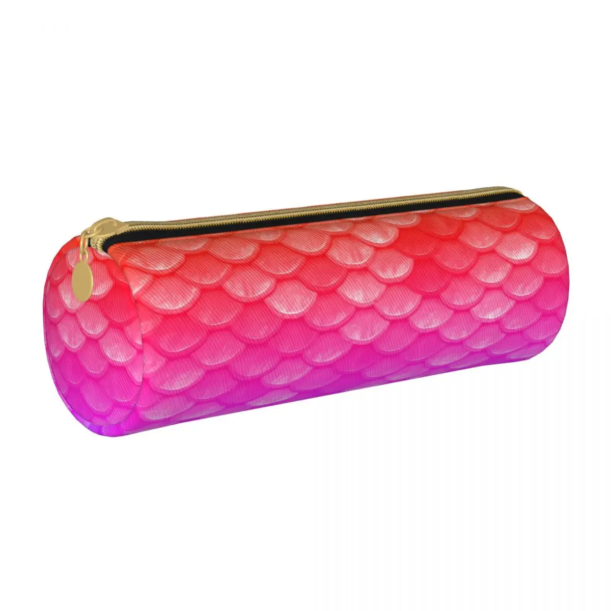 

Ombre Mermaids Round Pencil Case Fish Scales College Cool Leather Pencil Box Girls Boys Zipper Pen Bags