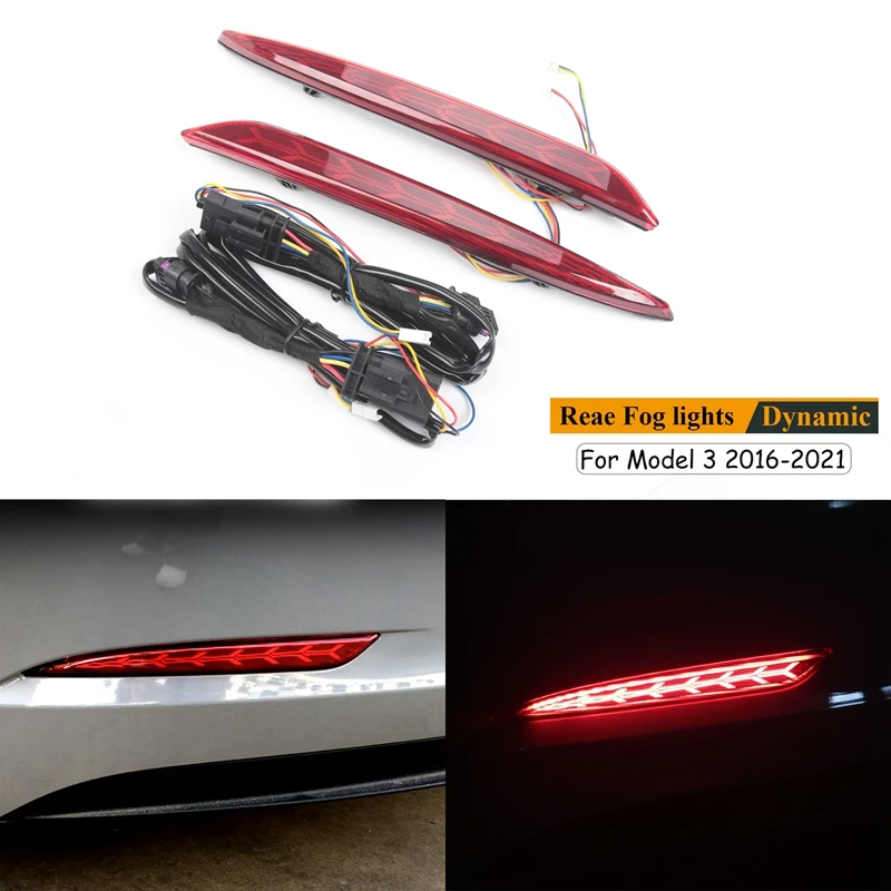 

NewCar Rear Bumper Reflector, for Tesla Model 3 LED Dynamic Turn Signal Lights Rear Fog Lamps Herringbone Style