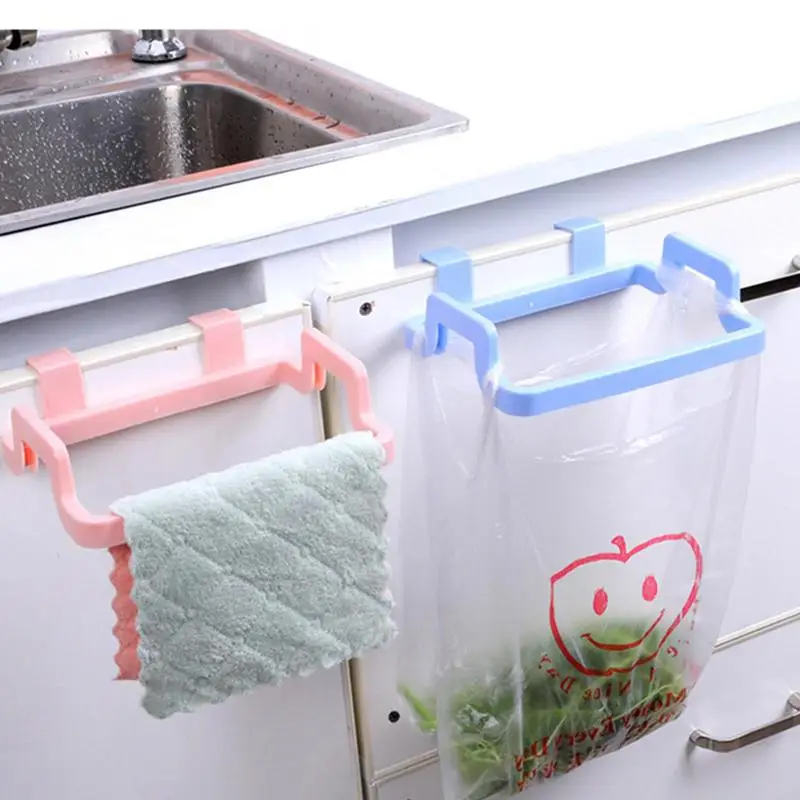 

Portable Plastic Garbage Hanging Bag Kitchen Trash Storage Rack Bag Hook Scouring Pad Dry Shelf Holder Kitchen Cleaning Supplies