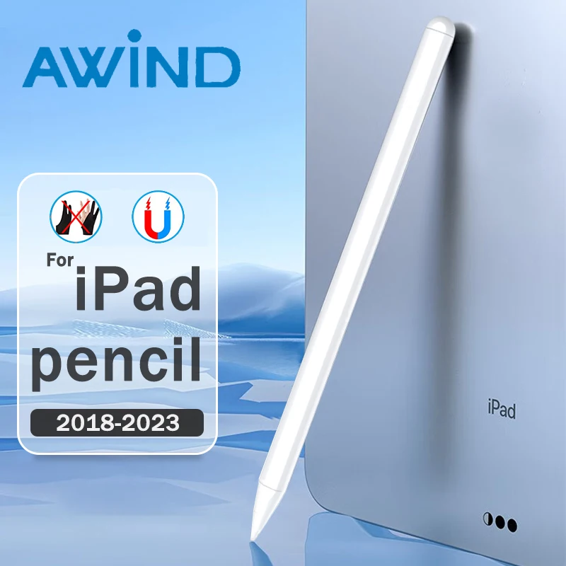 

Стилус AWIND для iPad Apple Pencil 1 2-го поколения, умная сенсорная ручка для планшета 12 дюймов, Tab 15 Pro, черный, с Bluetooth