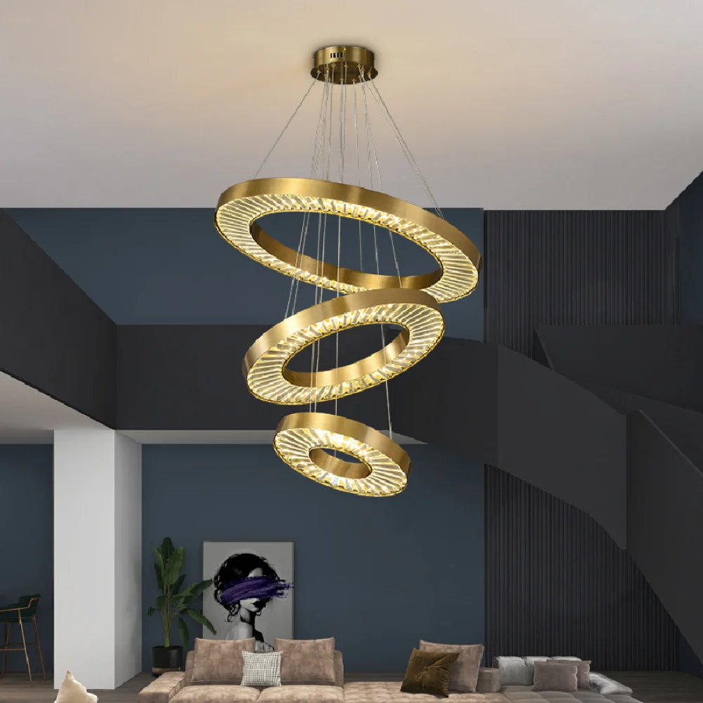 

Подвесная лампа в скандинавском стиле, современное кольцо с кристаллами для спальни, столовой, гостиной, с регулируемой яркостью, с дистанц...