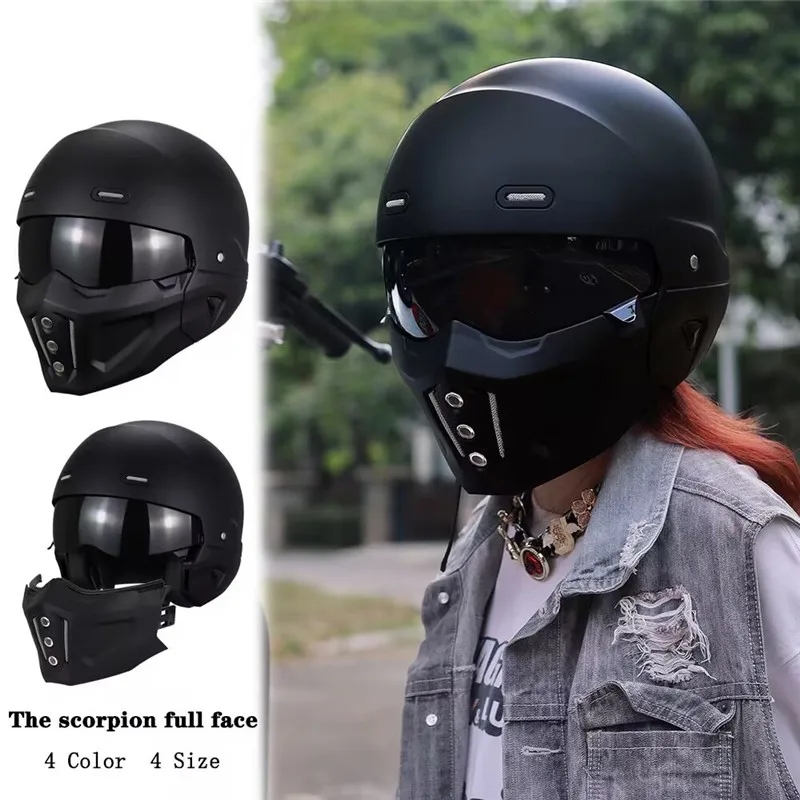 Come With 2 Lens Motorcycle Scorpion Helmet Moto Modular Male Retro  Capacete Casco Cruiser Half Tactical Cap DOT Approved CE