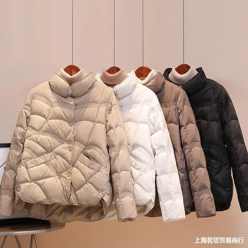 

Autumn Winter Women Turn Down Collar Down Coat Ultra Light 90% White Duck Down Jacket Single Breasted Windproof Parkas