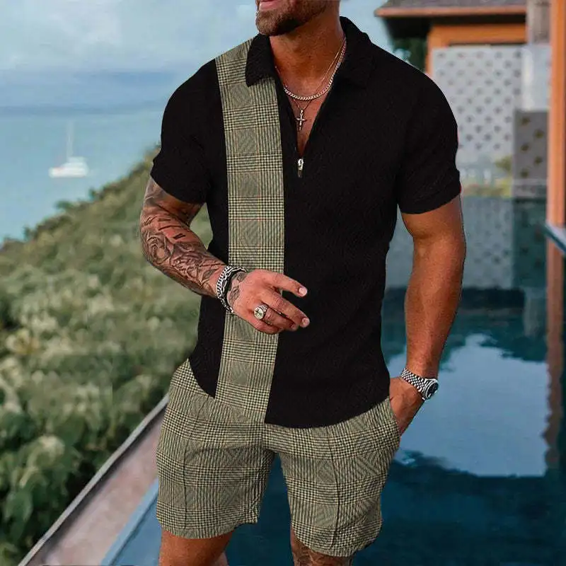 Summer Men's Polo Collar Tracksuit Fashion Trend 3D Printed Suit Street Beach Casual Pullover Shorts Set Men's Two Piece Set