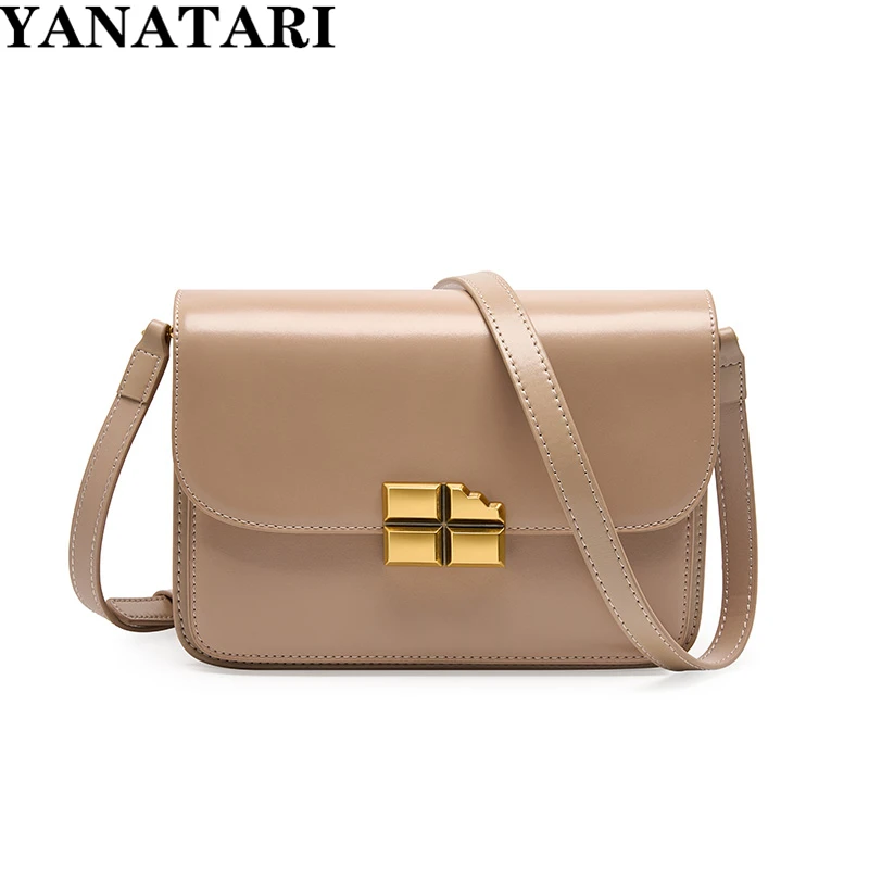 YANATARI New Genuine Leather Women's Advanced Postman Bag Simple and Fashionable One Shoulder Crossbody Bag Temperament Handbag