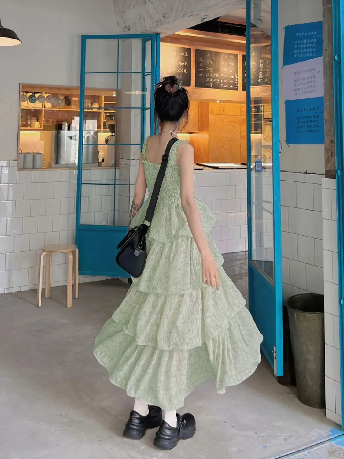 Gaganight женское милое зеленое платье с цветочным принтом 2024 летнее новое