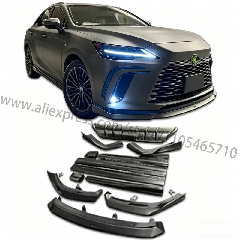 Фото Для Lexus RX500h F Sport 2023 года: полный комплект обвеса из карбона, карбоновый спойлер RX, задний диффузор, боковые пороги. №1