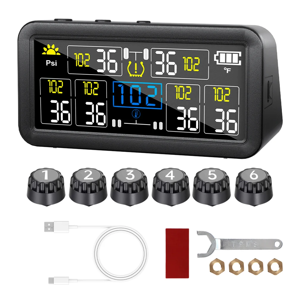 

Система Контроля Давления В Шинах (TPMS) С Цифровым ЖК-дисплеем, Питанием От Солнечной Энергии, Водонепроницаемая, 4/6 Датчиков