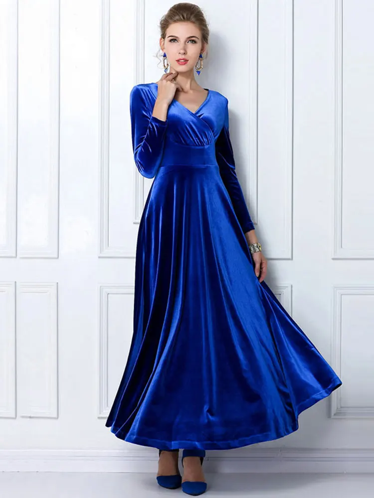 

2023 Autumn Velvet Maxi Dress Women Winter Long Party Dress Ladies A Line Velour Elegant Dress for Women 3XL