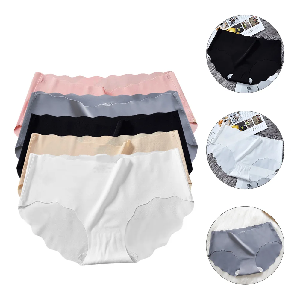 

5pcs Women Color Breathable Triangle Pants (Black, White, Pink, Light Grey)