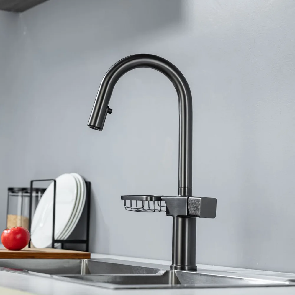 

All-Copper Pull-Out Kitchen Faucet Dish Basin Sink Retractable Hot And Cold Water Rotary