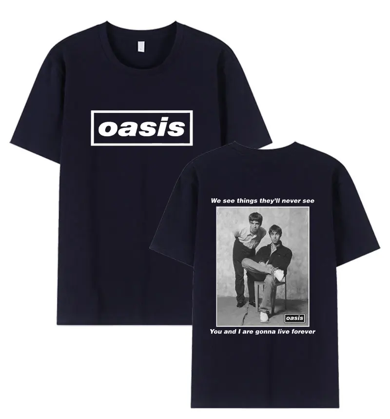 90s Vintage O-Oasis Graphic T-Shirt British Band Hip Hop Short Sleeve T-Shirts Men's Cotton Oversized T Shirt Unisex Streetwear