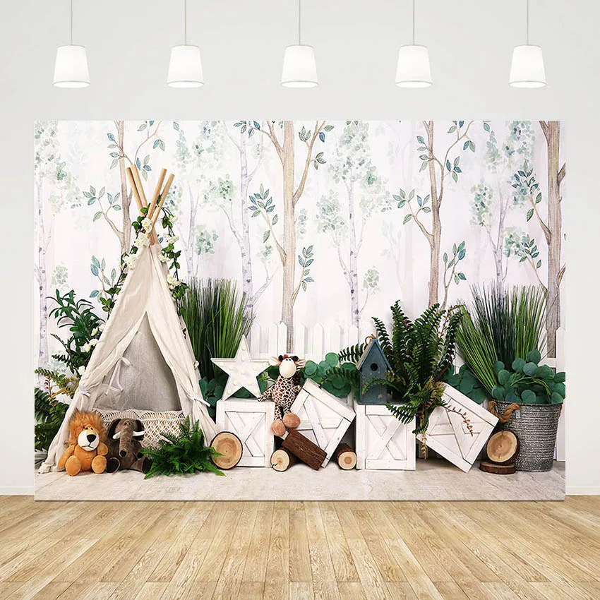 

Mehofond Safari Wild One Photography Backdrop Baby Shower Birthday Decoration Jungle Camp Tent Woodland Background Photo Studio