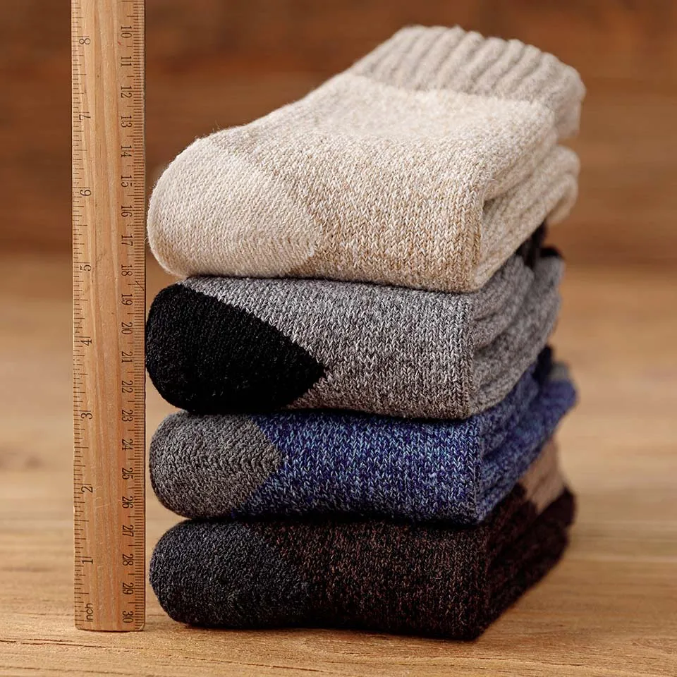 Winter Men's Thick Warm Wool Socks Harajuku Retro Merino Cashmere Socks High Quality Plus Size Casual  Long Socks For Men 3 Pair