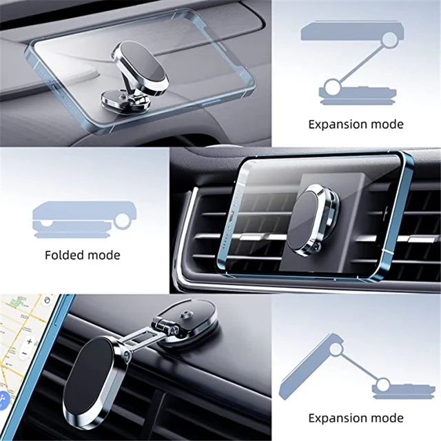 Metal Magnetic Car Mobile Phone Holder Folding Magnet Cell Phone Stand in Car GPS Support For iPhone Xiaomi 360° Rotatable Mount 5