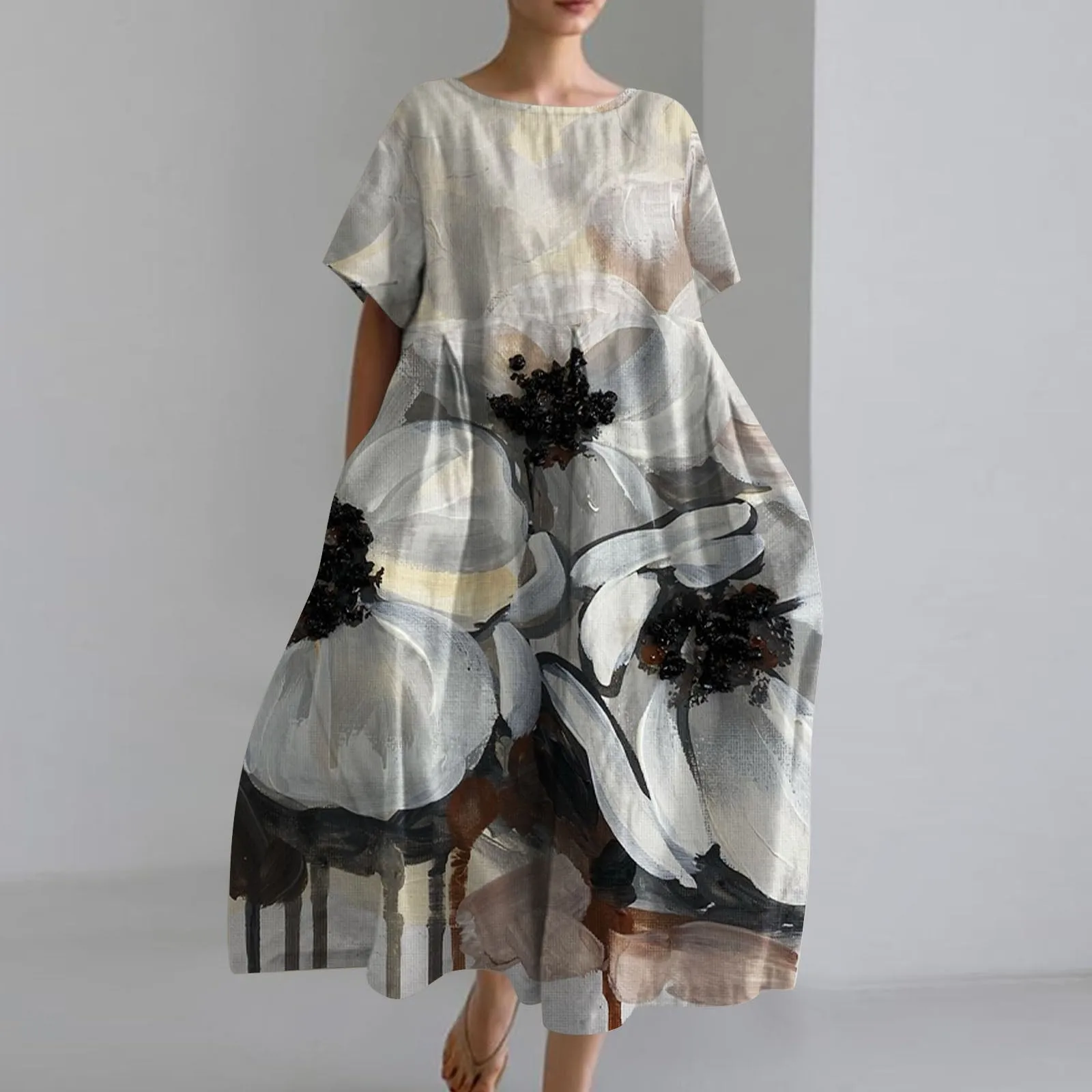 Женское повседневное свободное платье в стиле ретро с цветочным принтом и