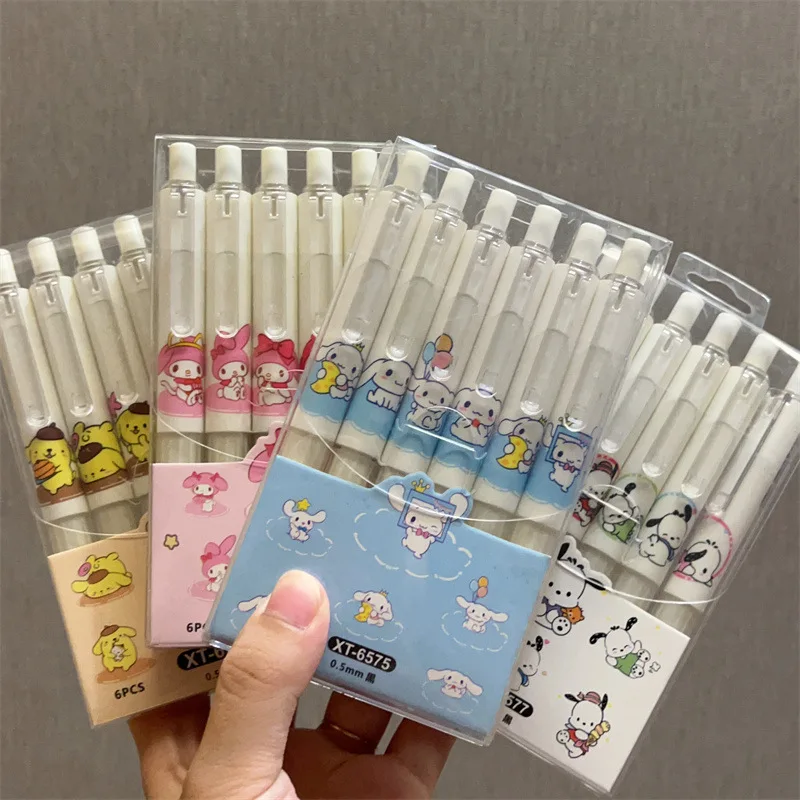 

Sanrio 24pcs Gel Pen Hello Kitty Melody Pom Pom Purin Kawaii Students Stationery Press Pens 0.5 Black School Office Exam Supply