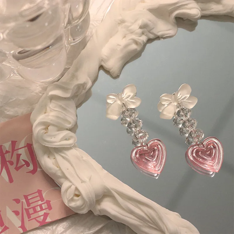 

1 Pair Acrylic Pink Heart Shape Earrings For Women Fashion Sweet Cute Earrings Jewelry Gift