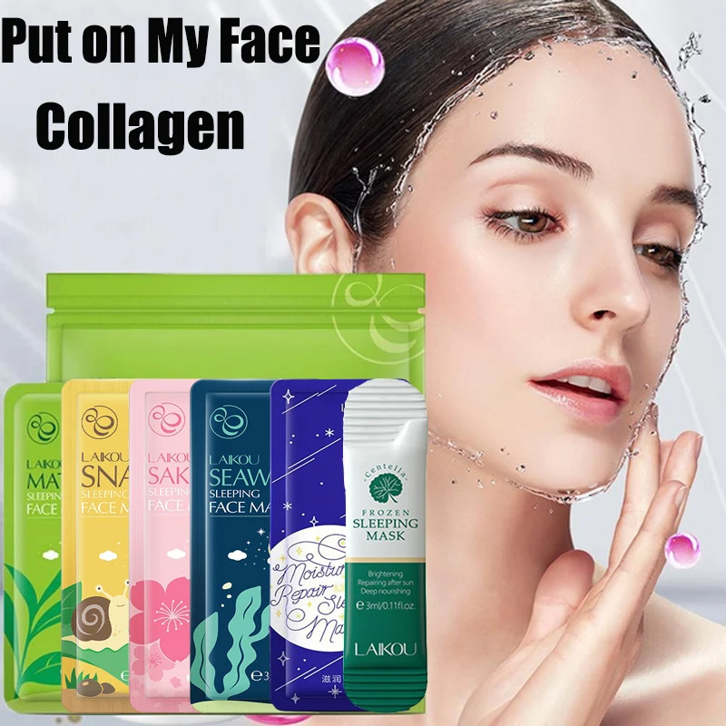 

5pcs Cherry Blossoms Snail Moisturizing Seaweed Sleeping Mask Whitening Anti Wrinkle Moisturizing Nourishing Face Mask Skin Care
