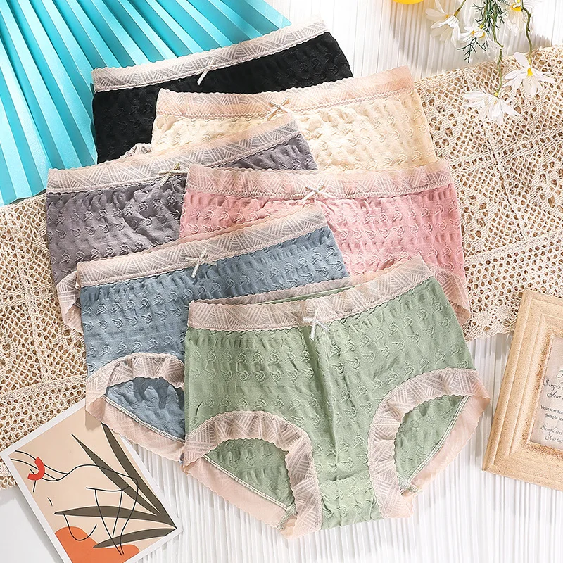 

Extra Large Plus Size Underwear Women Antibacterial Crotch Lace Bow Ladies Briefs Sexy Panties Lingerie
