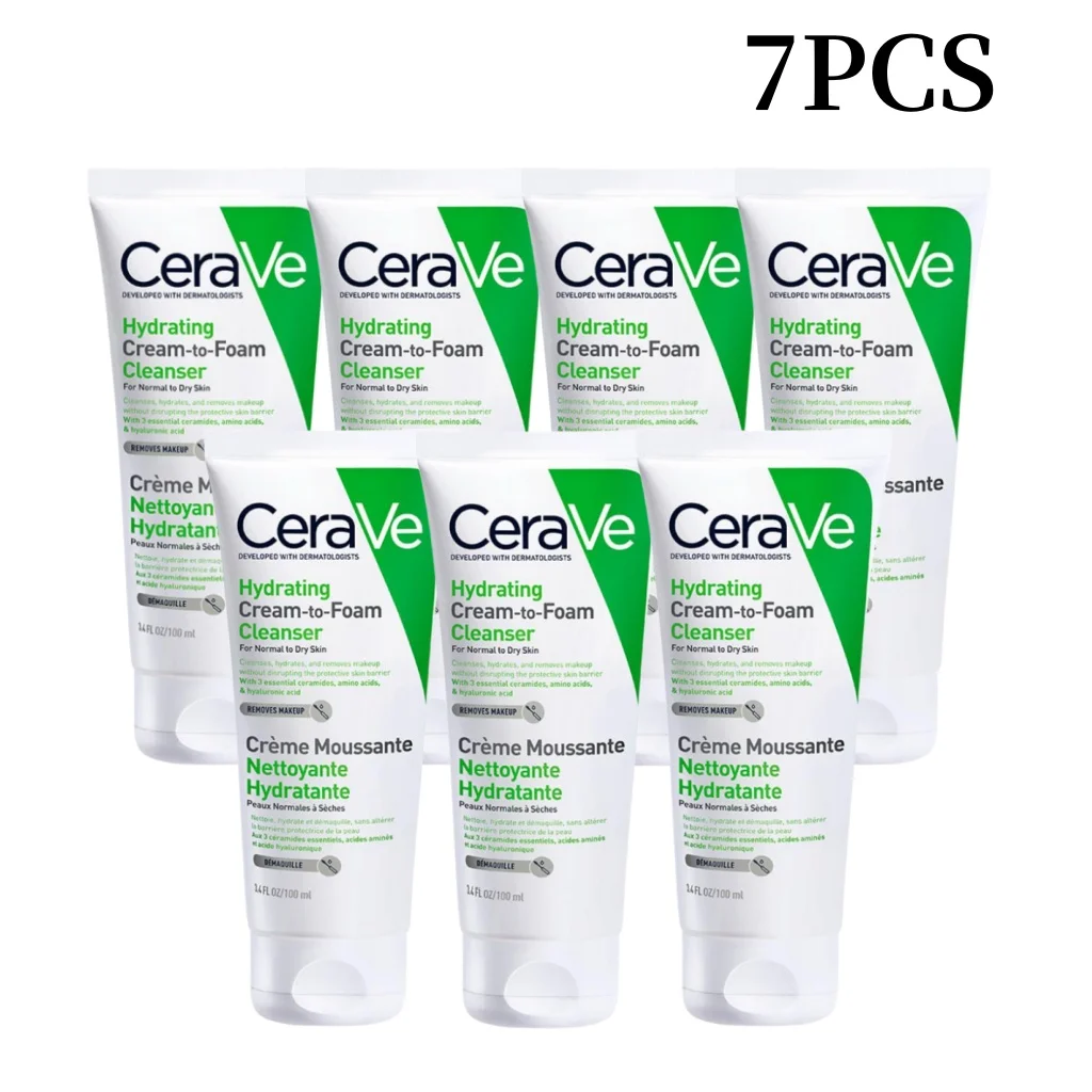 

7PCS Cerave Foam Amino Acid Cleanser Facial Hydrating Cleaning Cream Whitening Moisturizing Shrink Pores Makeup Removal 100ml
