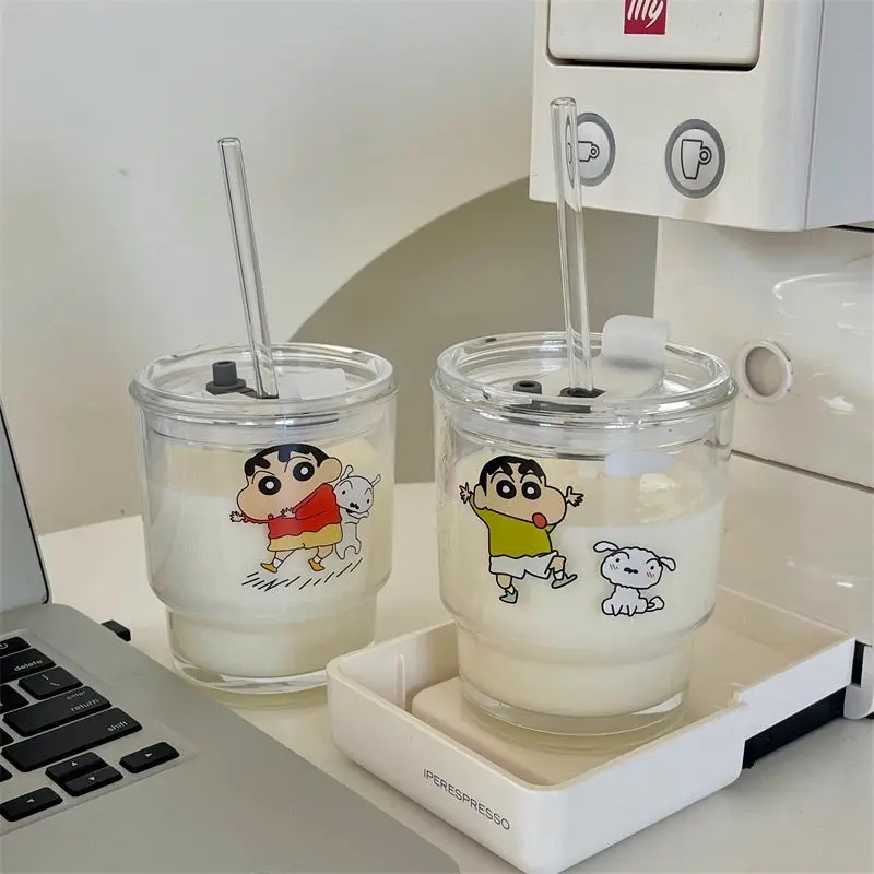 

Kawaii AnimE Series Straw Cup Cartoon Cute Crayon Shin-Chan Girl Heart Glass Milk Cup Water Cup Birthday Gift for Girls